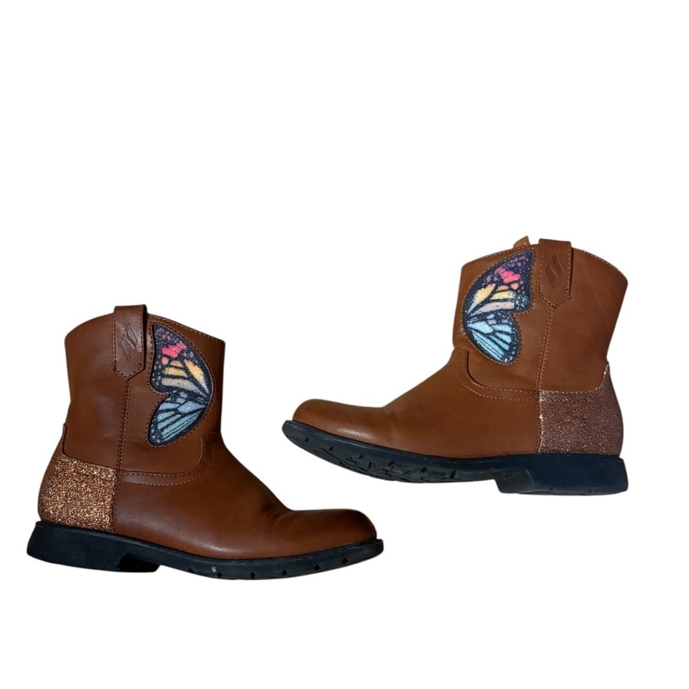 Skechers Butterfly Brown Kids Boots Sz 13 Glitter Girls Zip Side